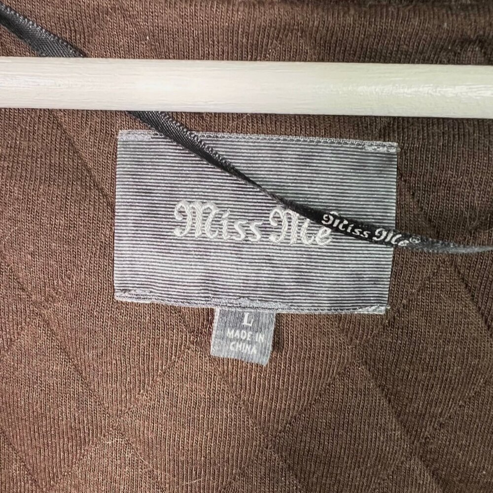 Miss Me Brown Faux Fur Trim Southwestern Toggle L Coat Quilt Lined Wool Blend - Picture 4 of 9